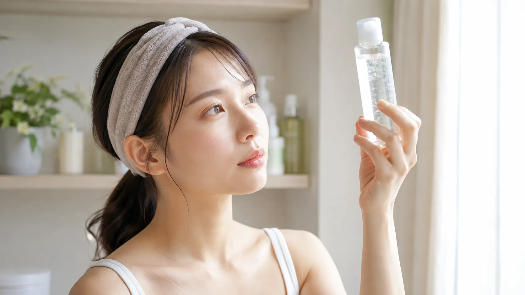 頬に化粧水を重ね付けしている様子