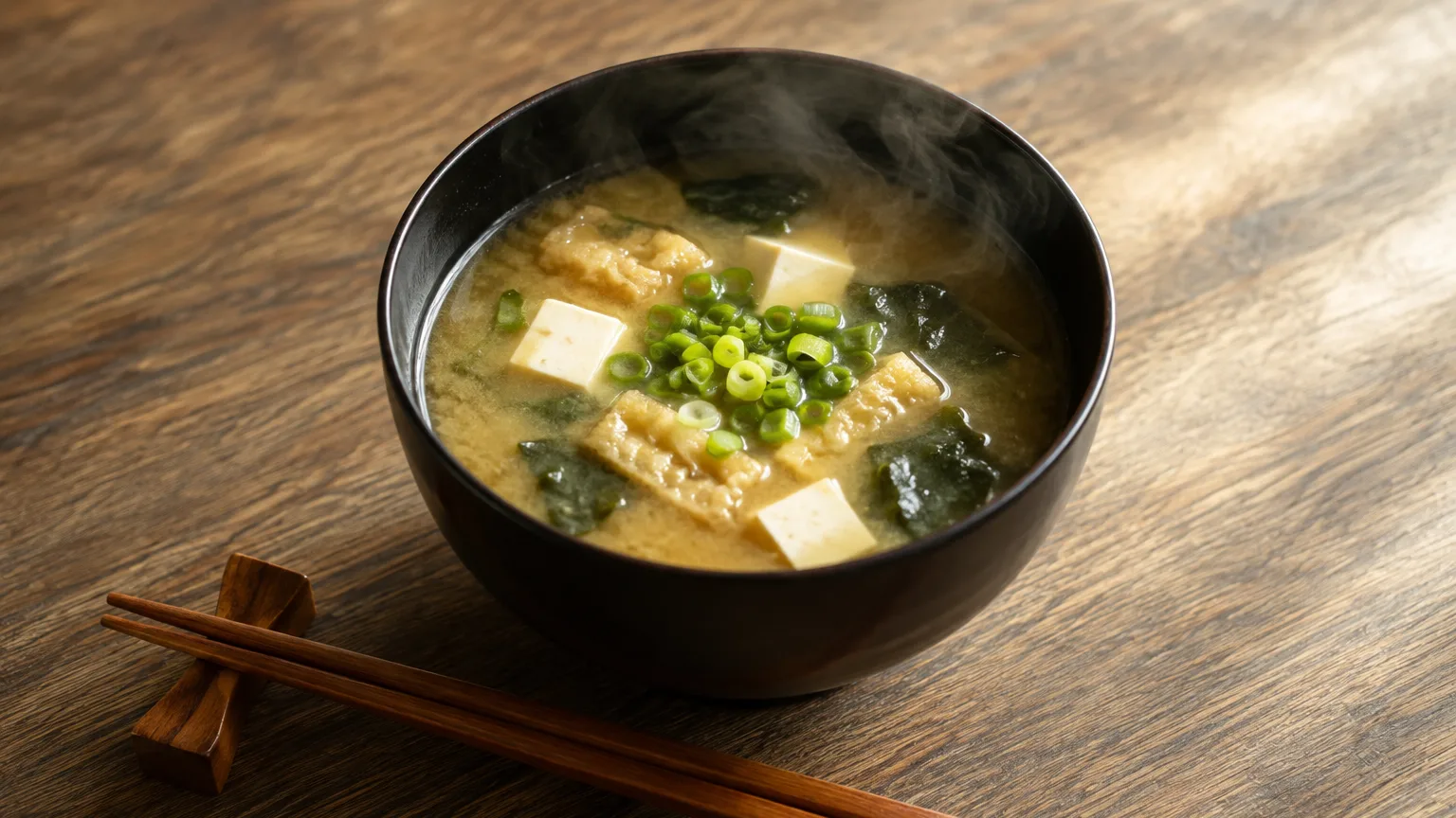 豆腐・油揚げ・わかめが入った具だくさんの味噌汁