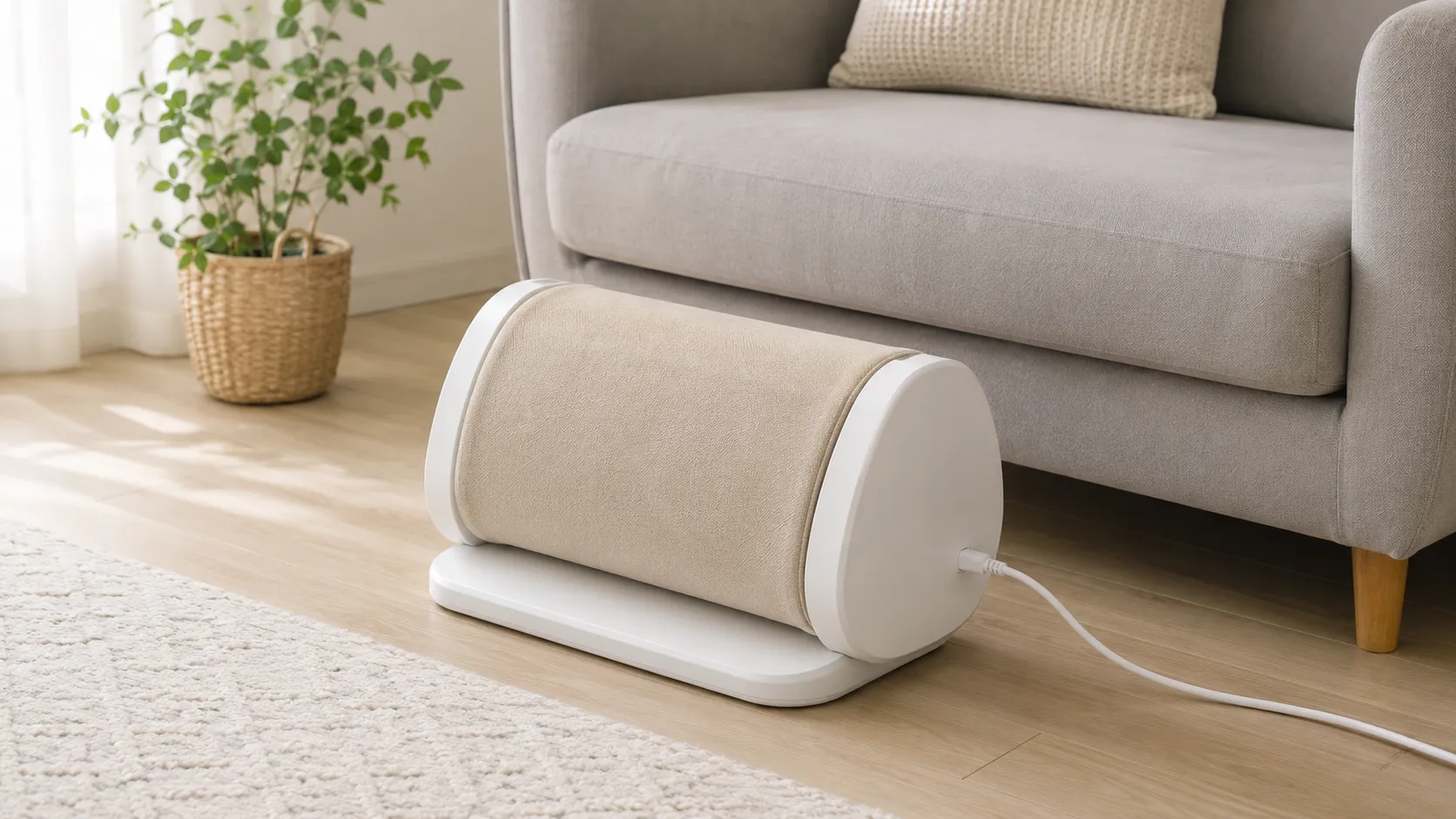 ソファの脇に置かれたローラー式のマッサージ機器